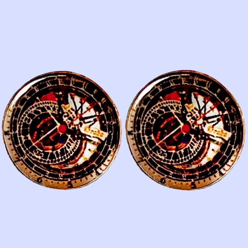 Bassin and Brown Astronomical Clock Cufflinks – Historic Design in Mint, Orange, Black and Gold