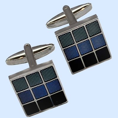 Bassin And Brown Chequered Enamel Cufflinks - Blue, Mint And Navy