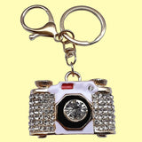Bassin And Brown Crystal Camera Rhinestone Keyring - Gold, White, Black and Red