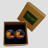 Bassin and Brown Cafe Terrace Cufflinks  - Blue, Yellow and Black