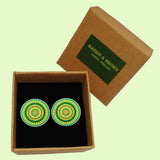 Bassin and Brown Concentric Circles Cufflinks – Green and Yellow