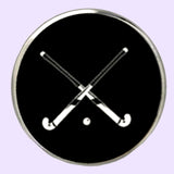 Bassin and Brown Crossed Hockey Sticks Lapel Pin - Black and White