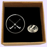 Bassin and Brown Crossed Hockey Sticks Lapel Pin - Black and White