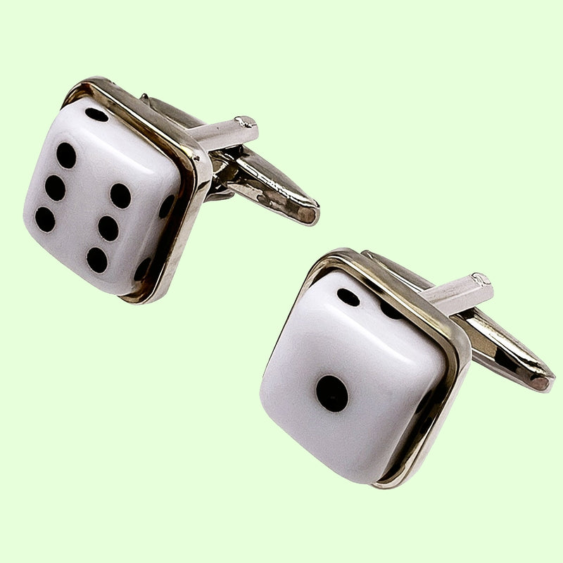 Bassin and Brown Dice Cufflinks - White, Black and Silver
