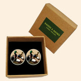 Bassin And Brown Mallard Ducks Cufflinks - Brown, White and Green