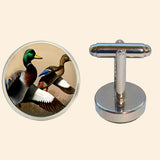 Bassin And Brown Mallard Ducks Cufflinks - Brown, White and Green