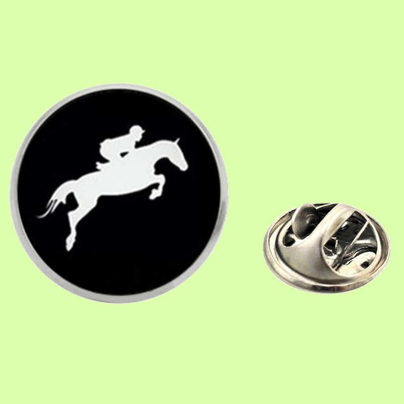 Bassin and Brown Equestrian Show Jumper Lapel Pin - Black and White