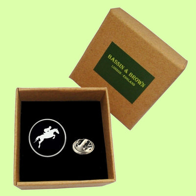 Bassin and Brown Equestrian Show Jumper Lapel Pin - Black and White