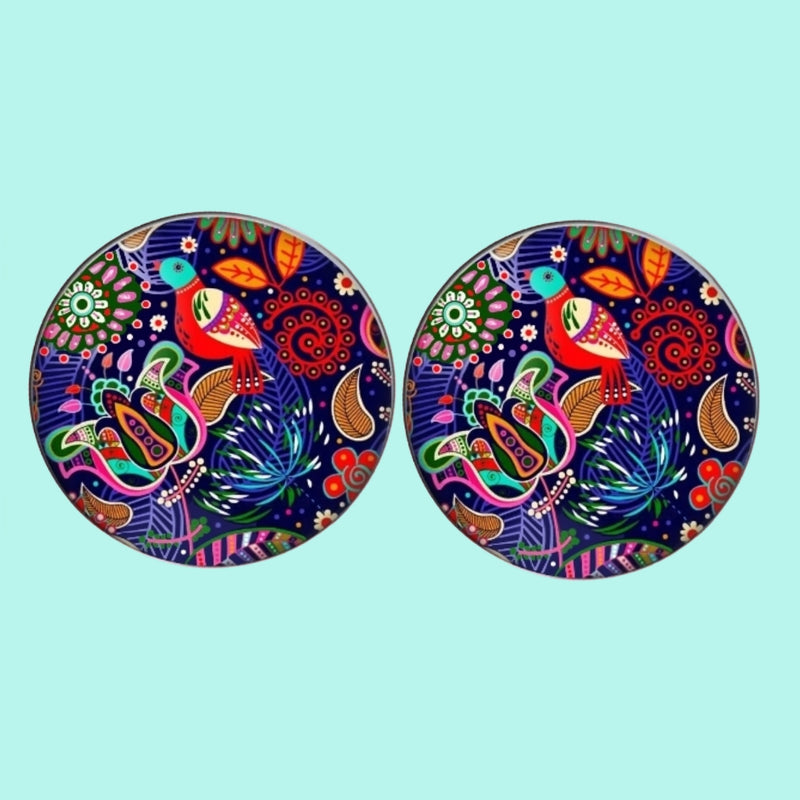 Bassin and Brown Flower and Bird Cufflinks - Multi Coloured