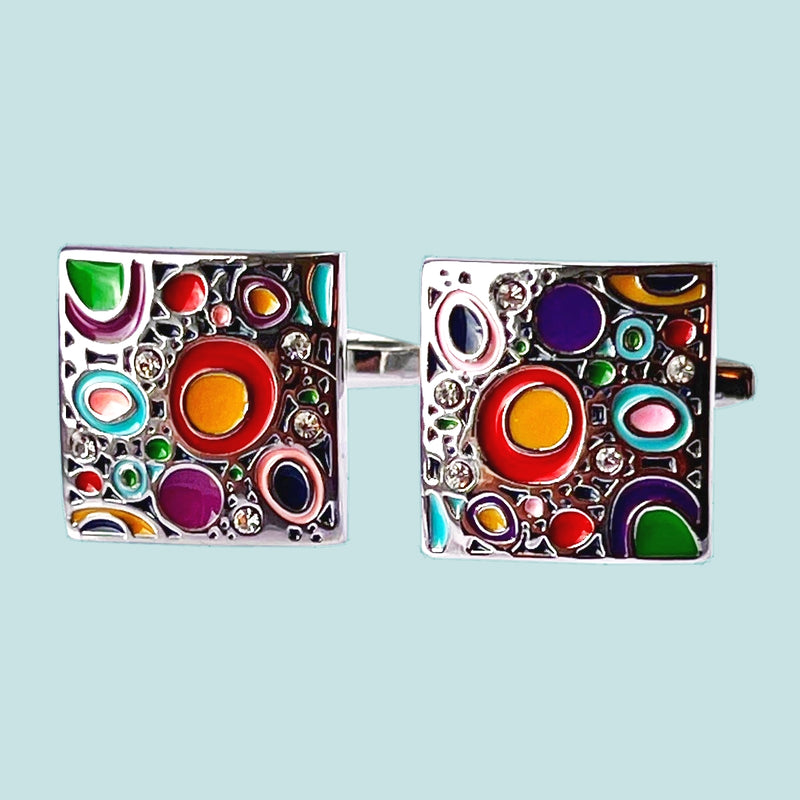Bassin and Brown Hinton Bahaus Multi Colour Enamel Cufflinks