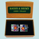 Bassin and Brown Hinton Bahaus Multi Colour Enamel Cufflinks