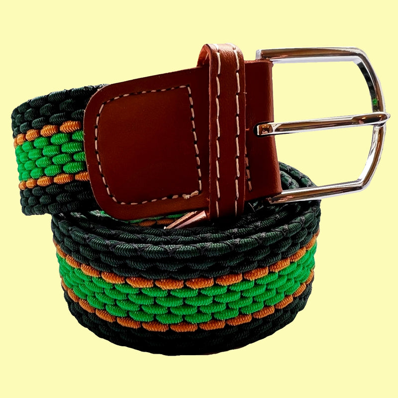 Bassin And Brown Horizontal Stripe Woven Elasticated Belt - Green, Orange and Bottle Green