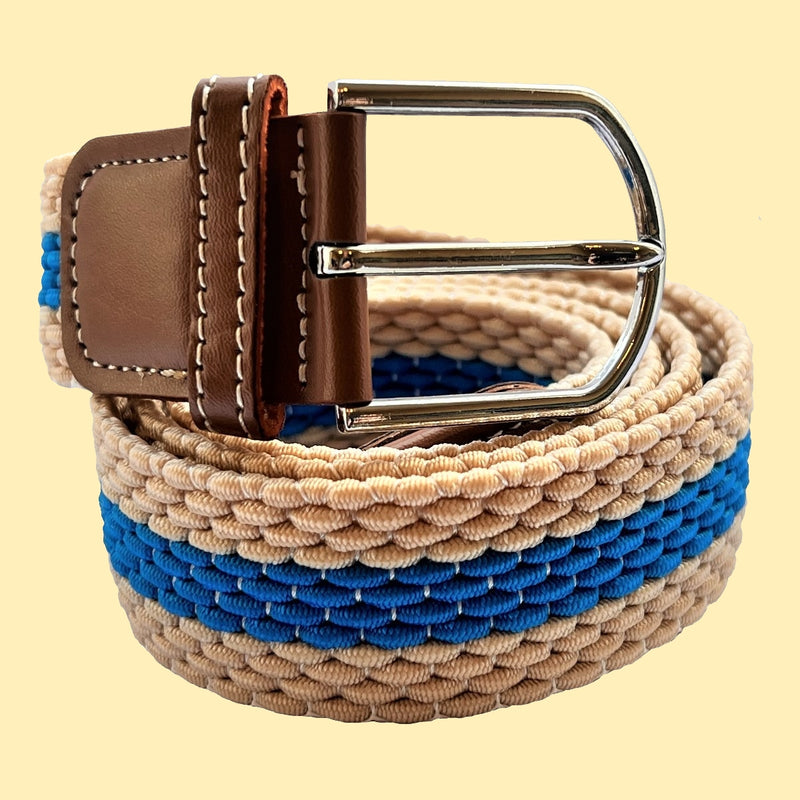 Bassin And Brown Horizontal Stripe Woven Elasticated Belt - Beige And Electric Blue