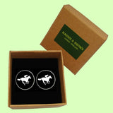 Bassin & Brown Horse Racing Cufflinks in Black and White