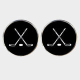 Bassin And Brown Crossed Ice Hockey Sticks Cufflinks - Black And White