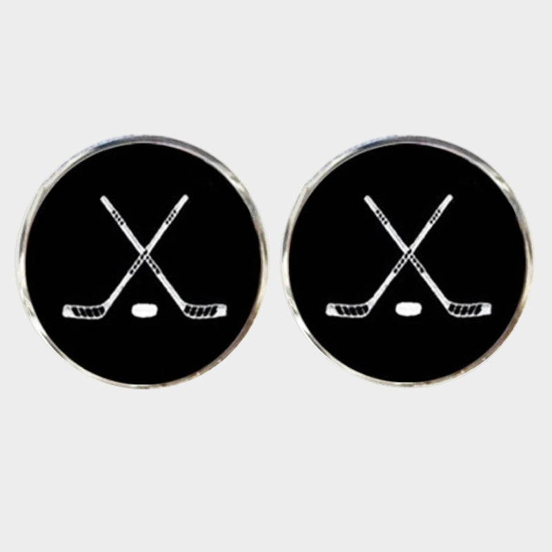 Bassin And Brown Crossed Ice Hockey Sticks Cufflinks - Black And White