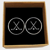 Bassin And Brown Crossed Ice Hockey Sticks Cufflinks - Black And White