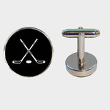 Bassin And Brown Crossed Ice Hockey Sticks Cufflinks - Black And White