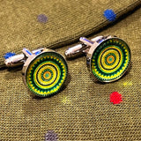 Bassin and Brown Concentric Circles Cufflinks – Green and Yellow