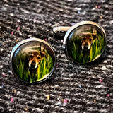 Bassin and Brown Dog in The Long Grass Cufflinks - Green and Brown