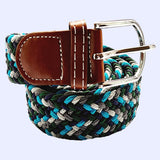 Bassin and Brown Jagged Stripe Woven Belt - Green, Navy, Grey, Turquoise and Light Grey