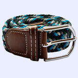 Bassin and Brown Jagged Stripe Woven Belt - Green, Navy, Grey, Turquoise and Light Grey