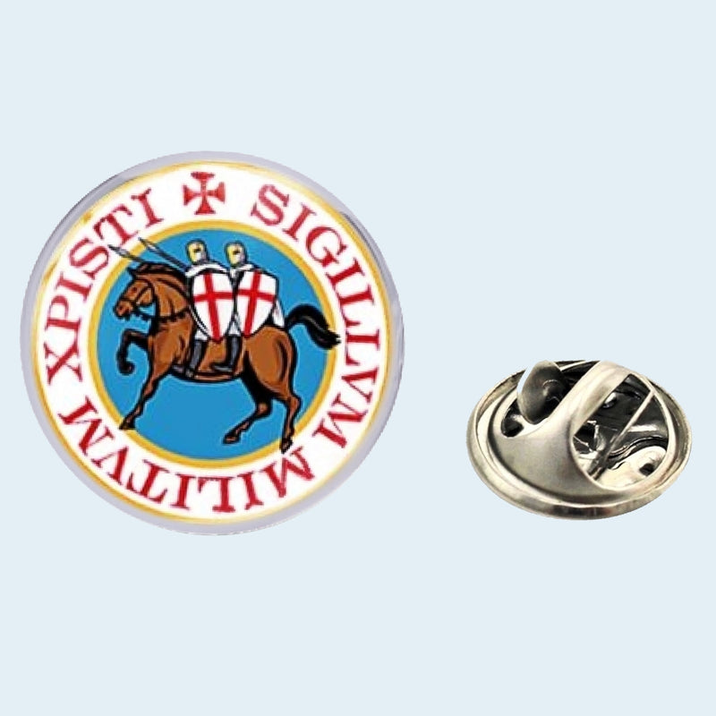 Bassin and Brown Sigillum Militum Xpisti Knights Templar Lapel Pin - Blue, Red and White