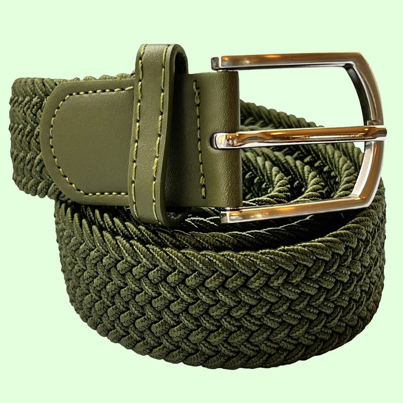 Bassin and Brown Maher Plain Khaki Green Woven Elasticated Belt