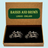 Bassin and Brown Motorbike Cufflinks - Silver and Black