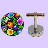 Bassin and Brown Multi-Colour Flower Cufflinks