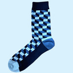 Bassin and Brown Optical Check Socks – Royal Blue, Navy and Light Blue