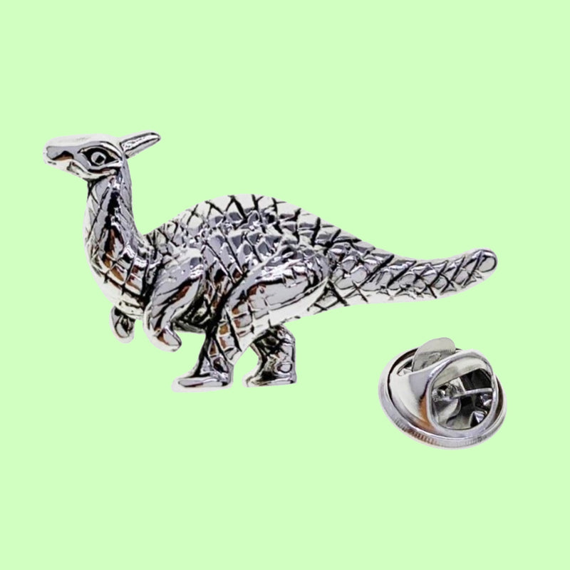 Bassin and Brown Parasaurolophus Dinosaur Jacket Lapel Pin  - Silver