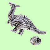 Bassin and Brown Parasaurolophus Dinosaur Jacket Lapel Pin  - Silver