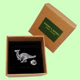 Bassin and Brown Parasaurolophus Dinosaur Jacket Lapel Pin  - Silver