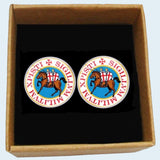 Bassin and Brown Sigillum Militum Xpisti Knights Templar Cufflinks - Blue, Red and White