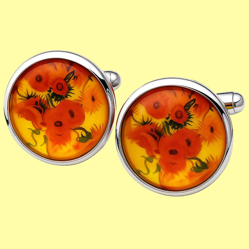 Bassin and Brown Sunflower Art Cufflinks – Yellow and Orange