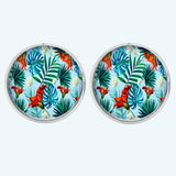 Bassin and Brown Exotic Flowers and Leaves Cufflinks  - Blue, Red and Green