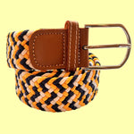 Bassin and Brown Three Colour Stripe Woven Elasticated Belt - Yellow, Navy and White