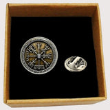 Bassin and Brown Viking Norse Compass Symbol Lapel Pin - Green and Antique Silver