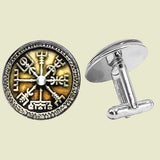 Bassin And Brown Viking Norse Symbol Cufflinks - Green And Antique Silver