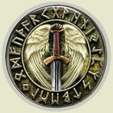 Bassin and Brown Viking Sword Lapel Pin - Green