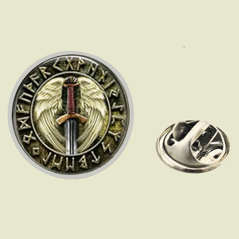 Bassin and Brown Viking Sword Lapel Pin - Green