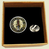 Bassin and Brown Viking Sword Lapel Pin - Green