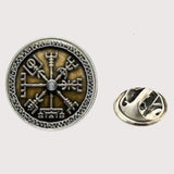Bassin and Brown Viking Norse Compass Symbol Lapel Pin - Green and Antique Silver