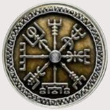 Bassin and Brown Viking Norse Compass Symbol Lapel Pin - Green and Antique Silver