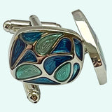 Bassin and Brown Windridge Vintage Curves Cufflinks - Deep Blue, Mint Green and Silver