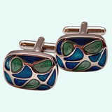 Bassin and Brown Windridge Vintage Curves Cufflinks - Deep Blue, Mint Green and Silver