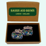Bassin and Brown Windridge Vintage Curves Cufflinks - Deep Blue, Mint Green and Silver