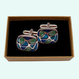 Bassin and Brown Windridge Vintage Curves Cufflinks - Deep Blue, Mint Green and Silver
