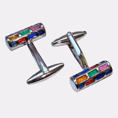 Bassin And Brown Multi Coloured Enamelled and Silver-Tone Barrelled Cufflinks